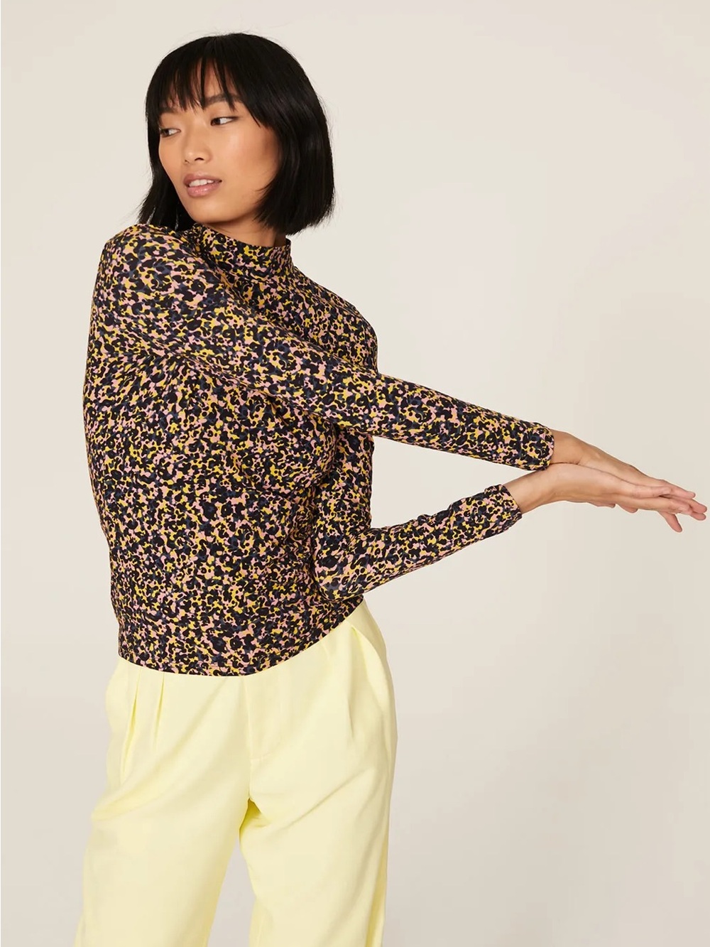 Scotch &‎ Soda Printed Mock Neck Long Sleeve Top Organic Cotton M